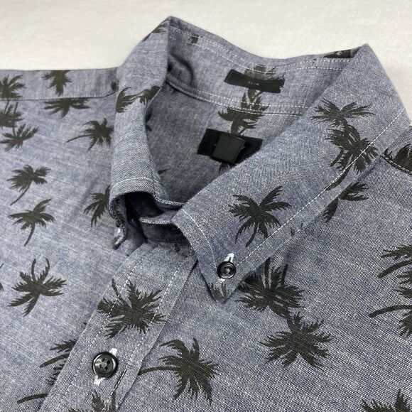 Mens J. Crew Slim Long Sleeve Button Up Shirt Palm Tree Dark Gray/Black-L - Picture 4 of 12